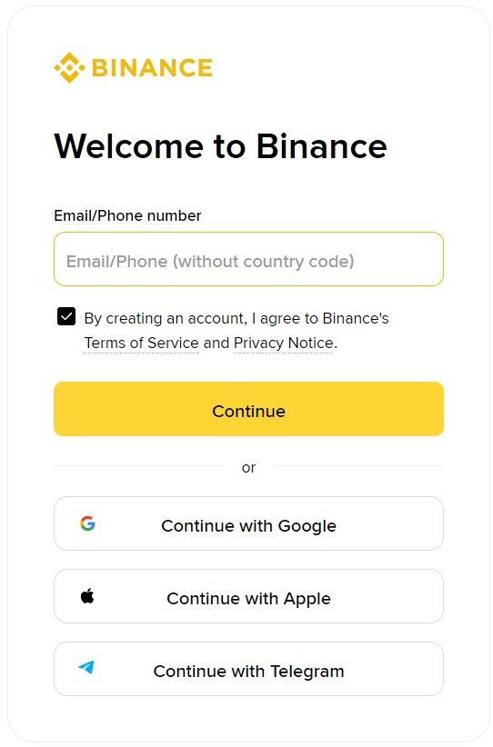 Sign Up on Binance